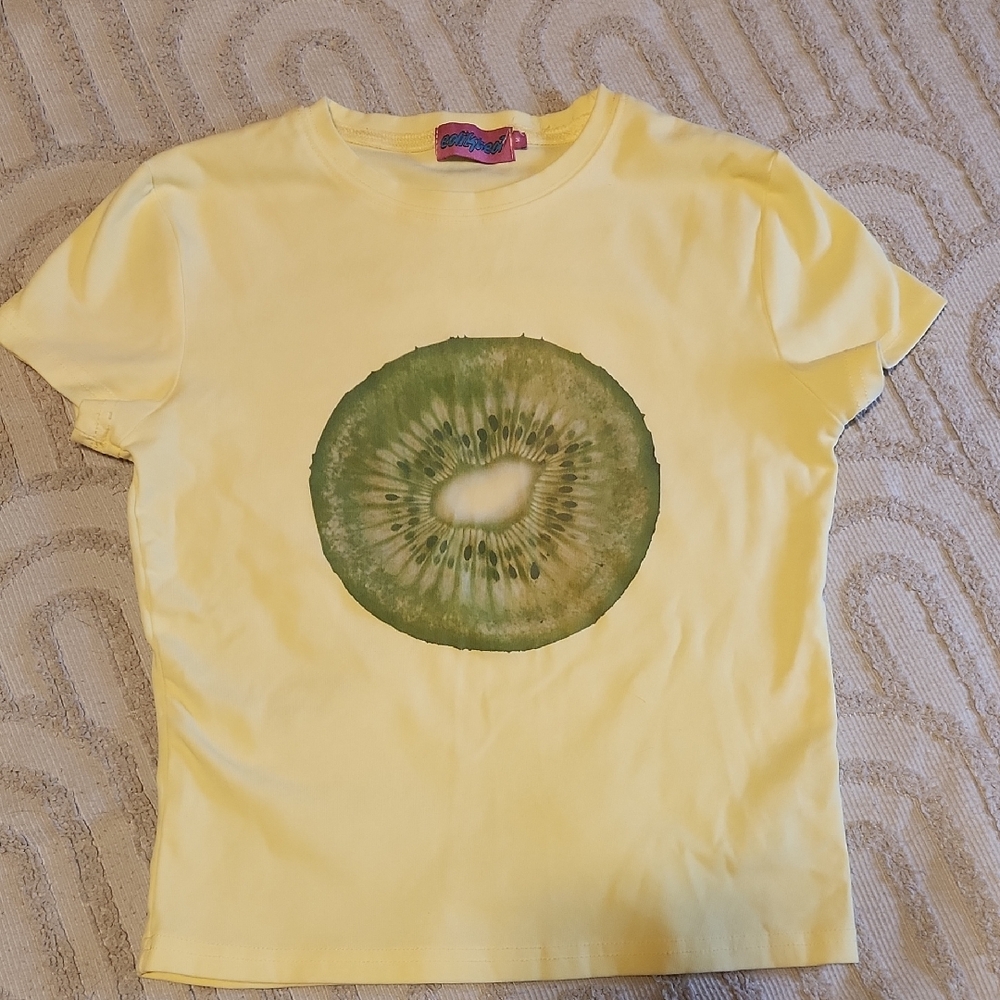 Edikted Yellow Tee with Kiwi Print